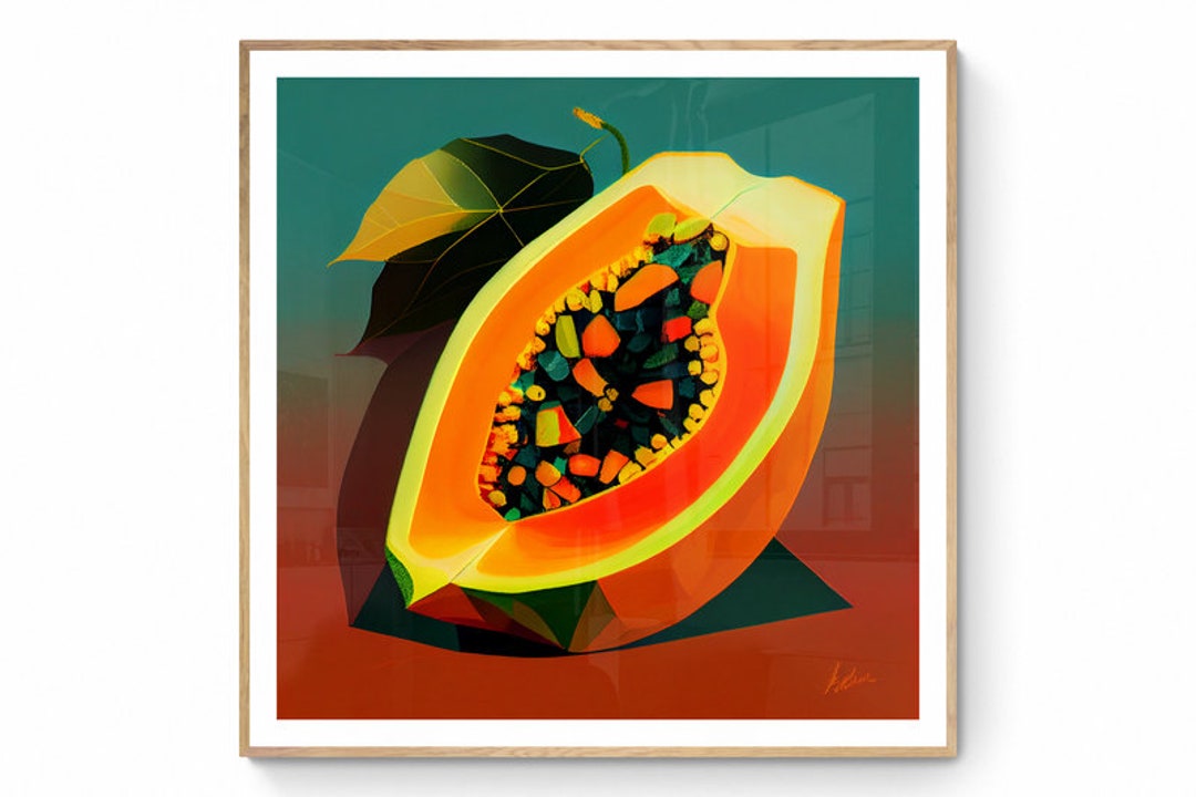 Papaya Wall Art, Fruit Printable Art, Papaya Print, Fruit Market Print