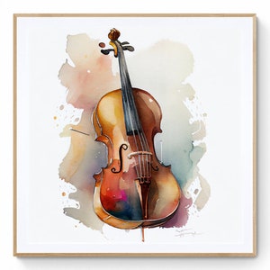 Cello Wall Art, Instrument Wall Art, Watercolor Wall Art, Cello Lovers, Printable Art, Digital Art, Cello Gift,