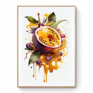 Passionsfrucht Wandkunst, Obst druckbare Kunst, Passionsfrucht Druck, Obstmarkt Druck, Obst Illustration, Passionsfrucht Geschenk, Küchendekor