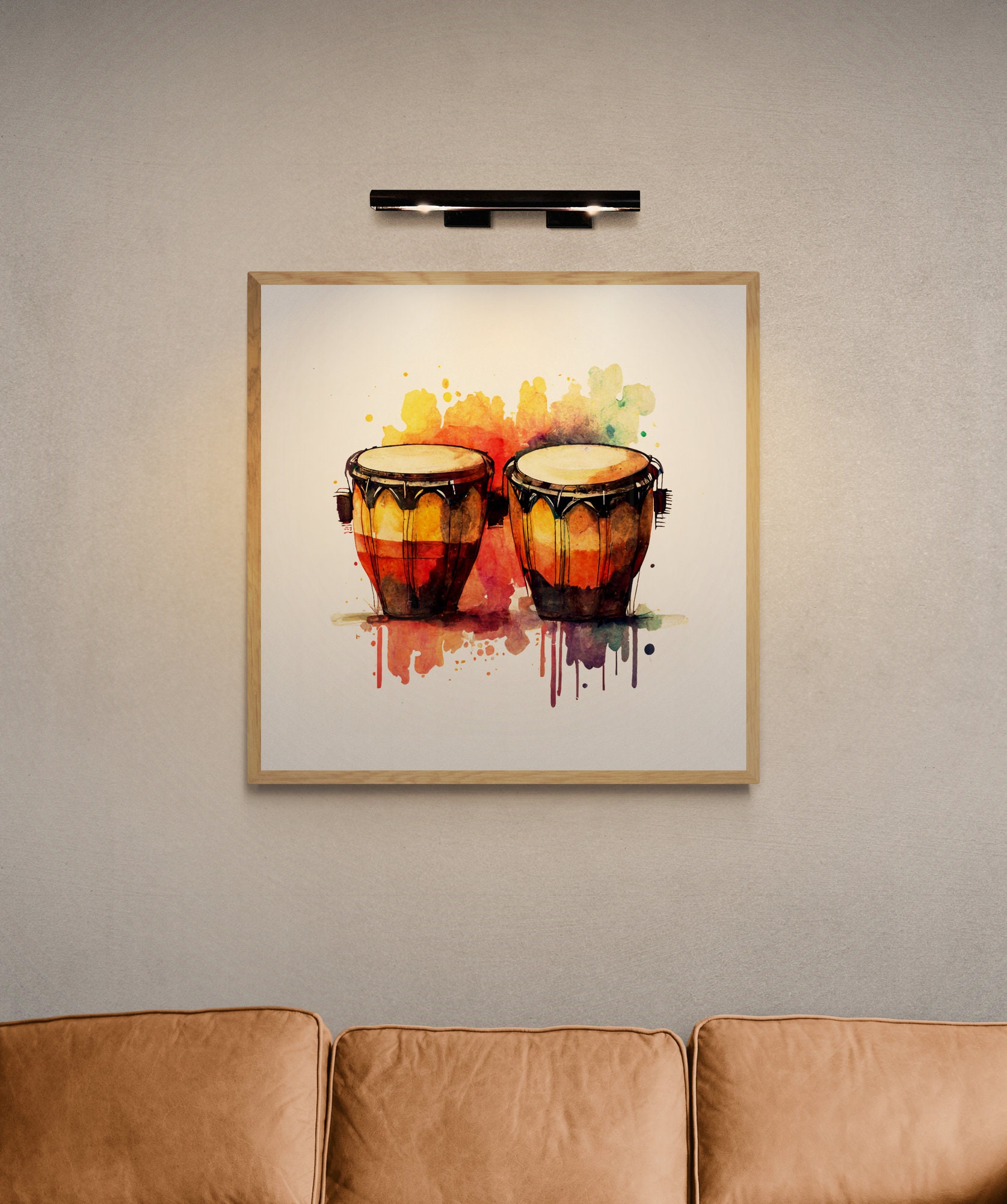 Bongo Drums Wall Art, Instrument Wall Art, Watercolor Wall Art