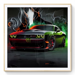 Dodge Challenger Car Art, Sports Car Digital Art, Car Printable Art, Muscle Car Poster, Garage Wall Décor, Car Photography, Printable Art