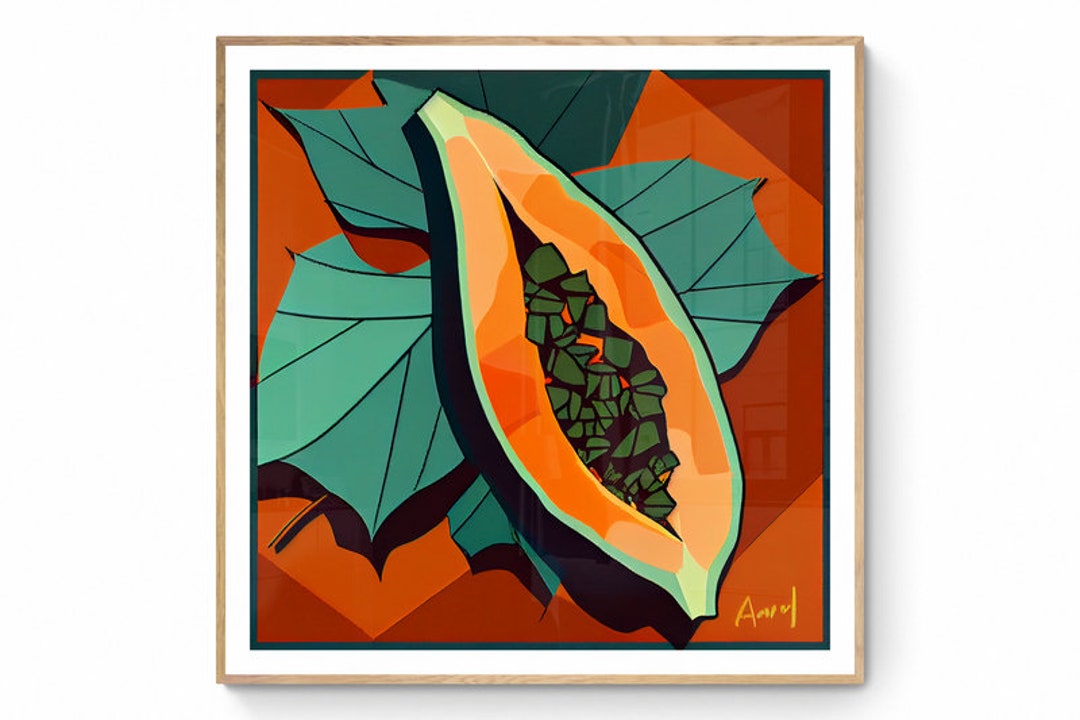 Papaya Wall Art, Fruit Printable Art, Papaya Print, Fruit Market Print