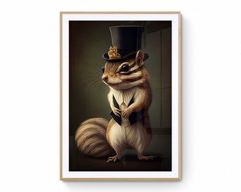 Chipmunk Wall Art, Digital Anthropomorphic Chipmunk Art Print