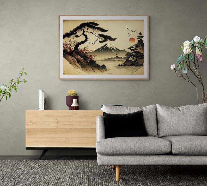 Japanese Wall Art Watercolor Landscape Zen Wall Art Etsy