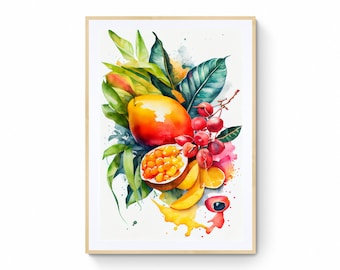 Fruit Wall Art, Fruit Printable Art, Fruit Print, Fruit Market Print, Fruit Illustration, Fruit Gift, Kitchen Décor, Digital Art, Fruit Art