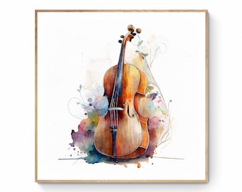 Cello Wall Art, Instrument Wall Art, Watercolor Wall Art, Cello Lovers, Printable Art, Digital Art, Cello Gift,