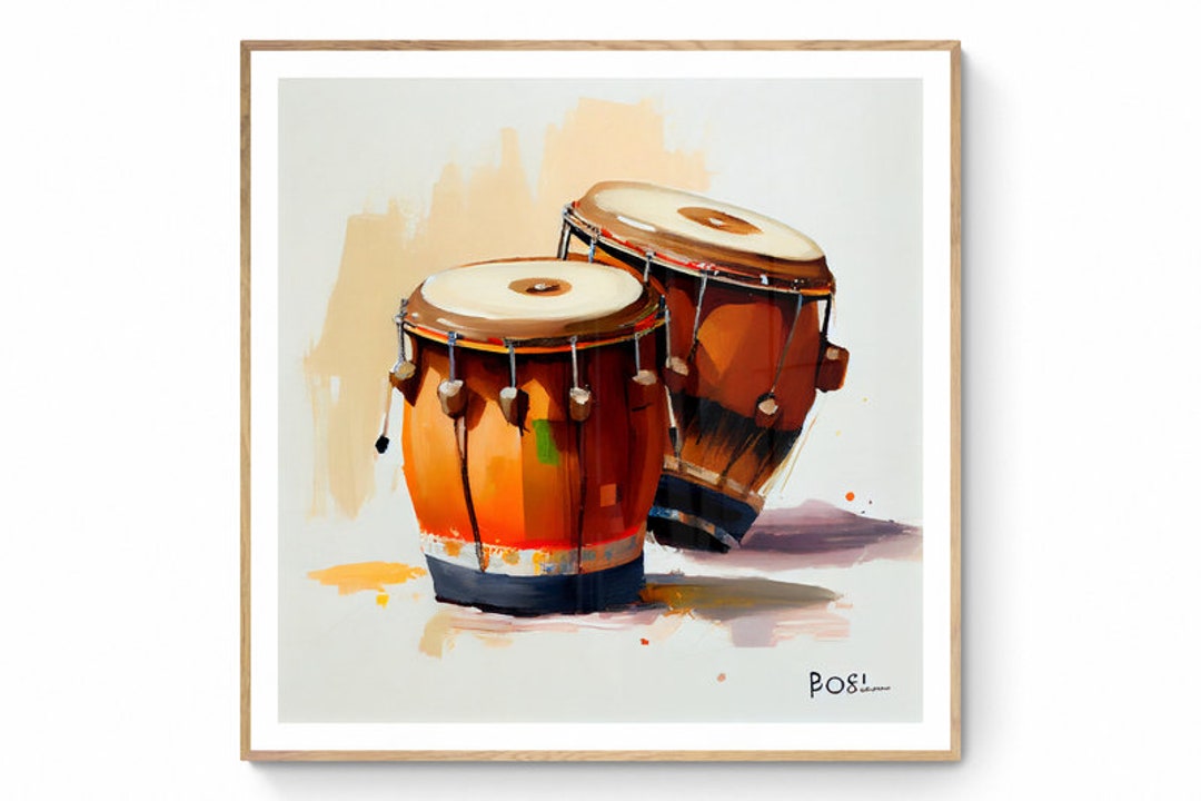Bongo Drums Wall Art, Instrument Wall Art, Watercolor Wall Art