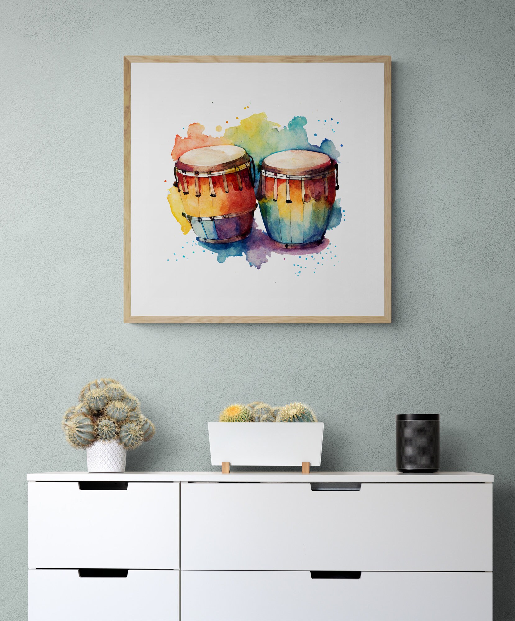 Bongo Drums Wall Art, Instrument Wall Art, Watercolor Wall Art