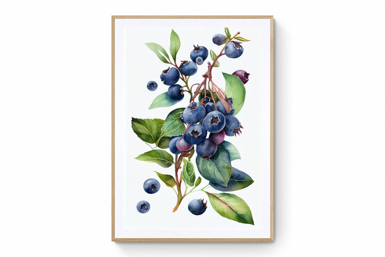 Blueberry Fruit Wall Art, Fruit Printable Art, Blueberry Print, Fruit