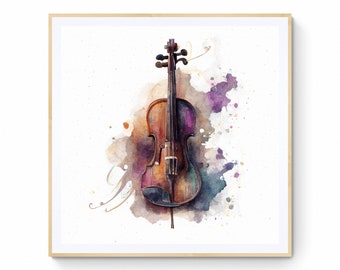 Violin Wall Art, Instrument Wall Art, Watercolor Wall Art, Violin Lovers, Violin Printable Art, Digital Art, Violin Gift, Violin Poster