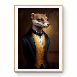 Weasel Wall Art, Digital Anthropomorphic Weasel Art Print
