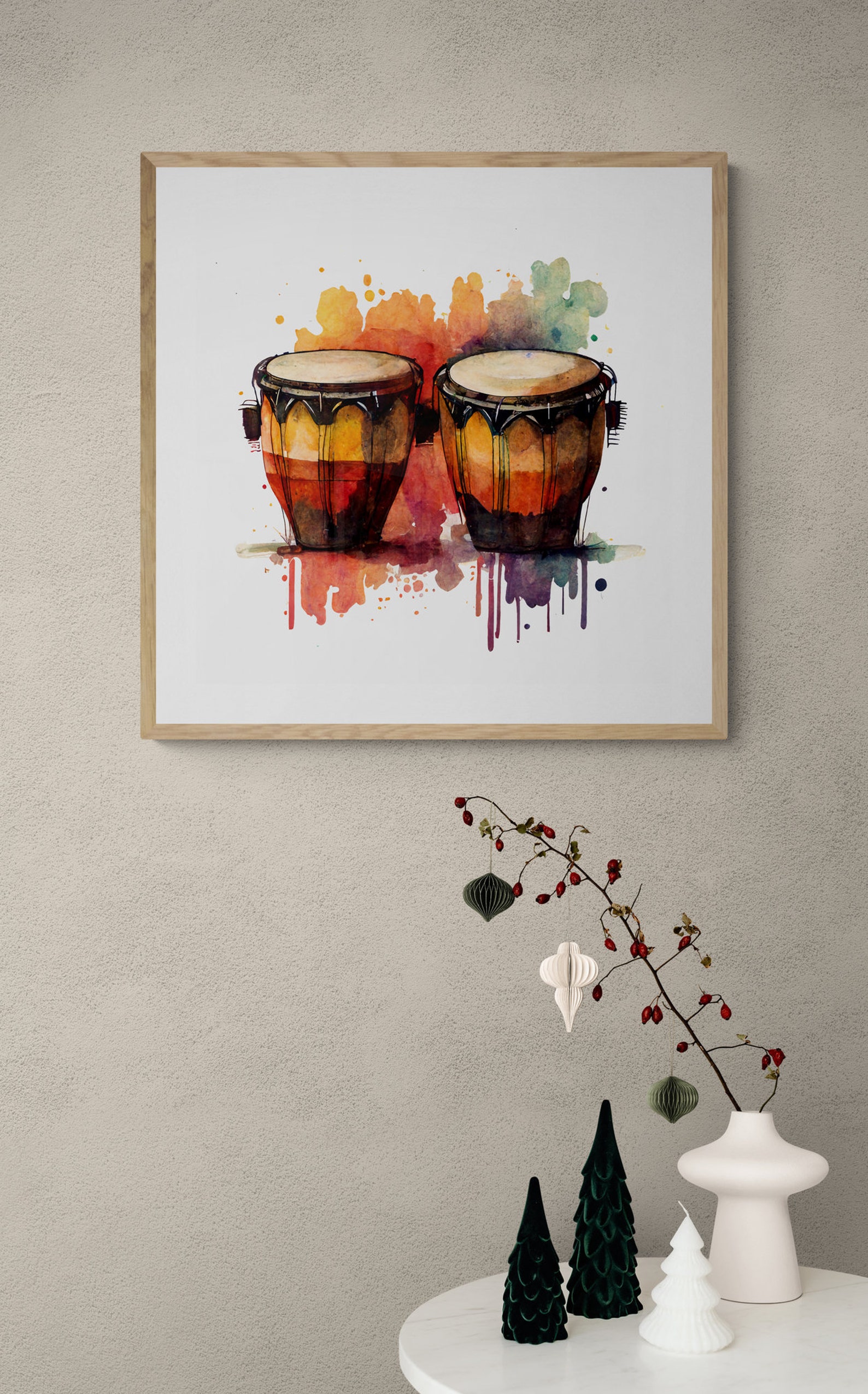 Bongo Drums Wall Art, Instrument Wall Art, Watercolor Wall Art