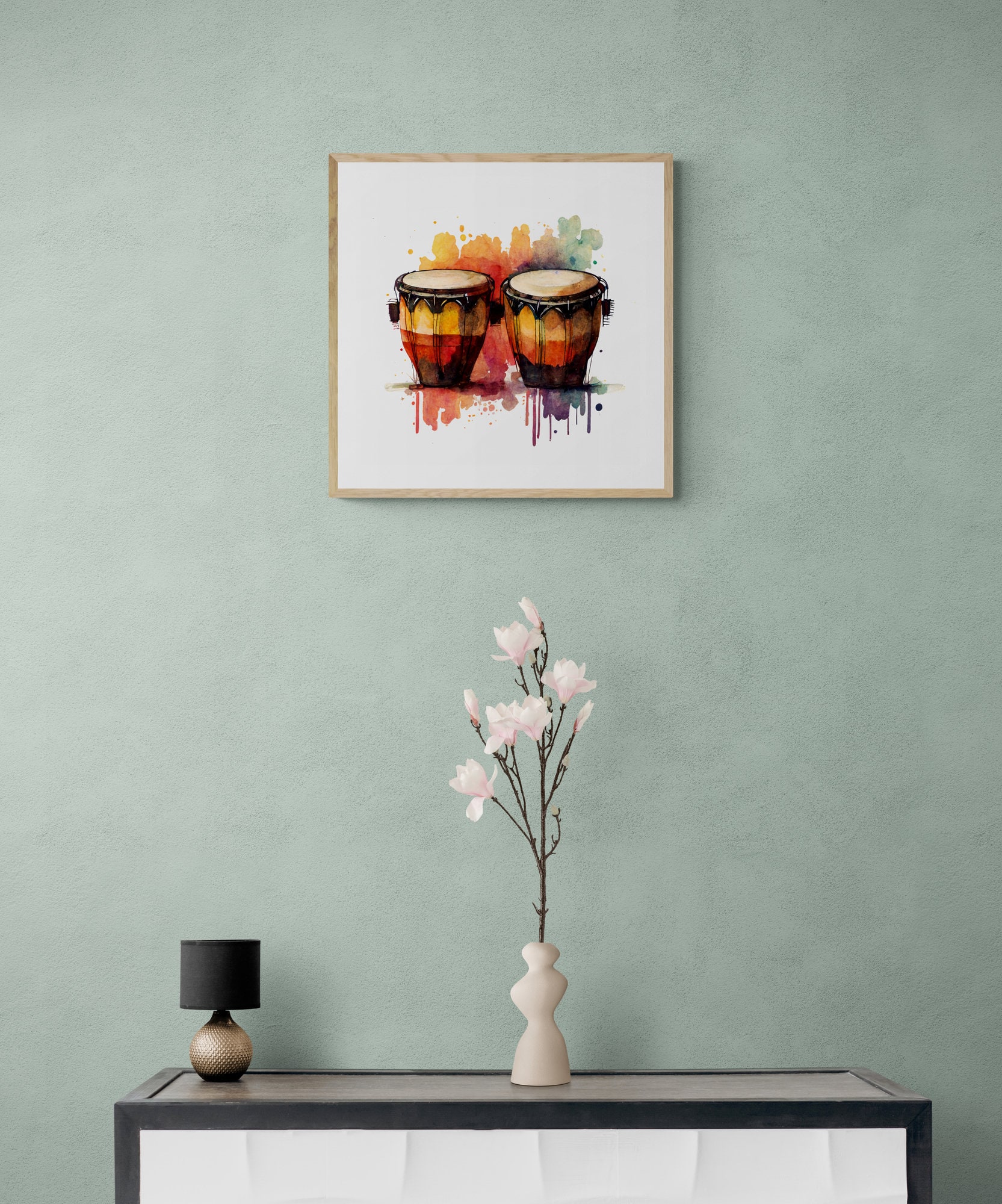 Bongo Drums Wall Art, Instrument Wall Art, Watercolor Wall Art