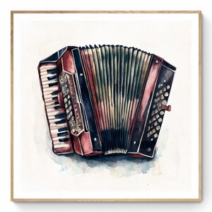 Accordion Wall Art, Instrumental Décor, Watercolor Wall Art, Instrumental wall Décor, Accordion Printable Art, Digital Art, Accordion Gift,