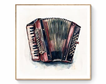 Accordion Wall Art, Instrumental Décor, Watercolor Wall Art, Instrumental wall Décor, Accordion Printable Art, Digital Art, Accordion Gift,