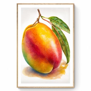 Mango Fruit Wall Art, Fruit Printable Art, Mango Print, Fruit Market Print, Fruit Illustration, Mango Gift, Kitchen Décor, Digital Art