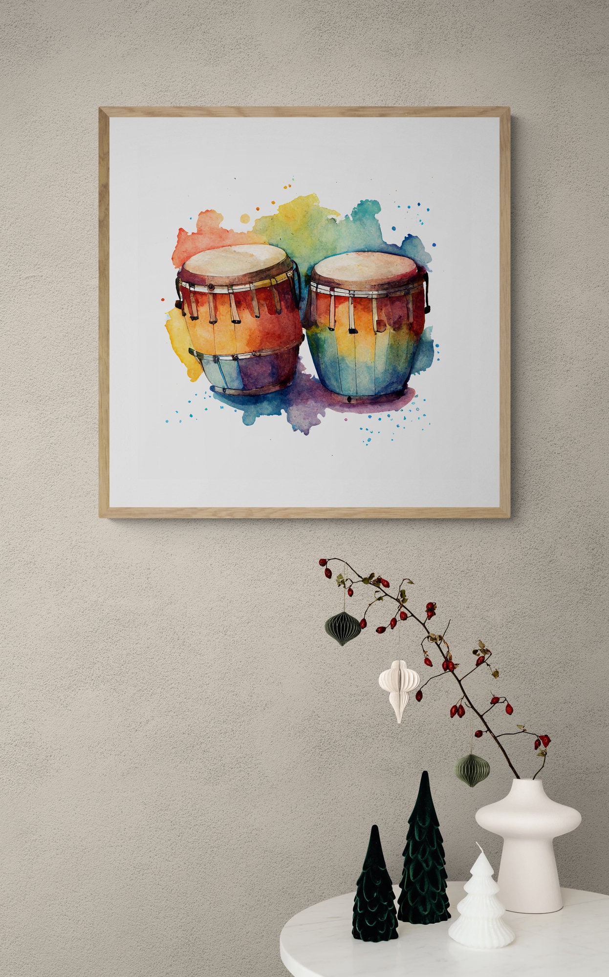 Bongo Drums Wall Art, Instrument Wall Art, Watercolor Wall Art
