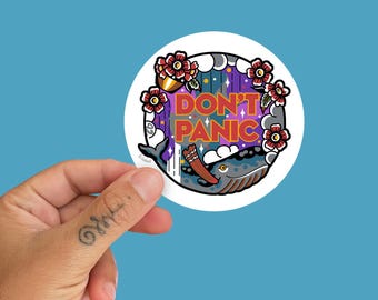 Sticker vinyle Don&#39;t Panic Guide de l&#39;auto-stoppeur de la galaxie