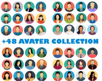 Avatars Flat Icons +48 , Business portrait instant download