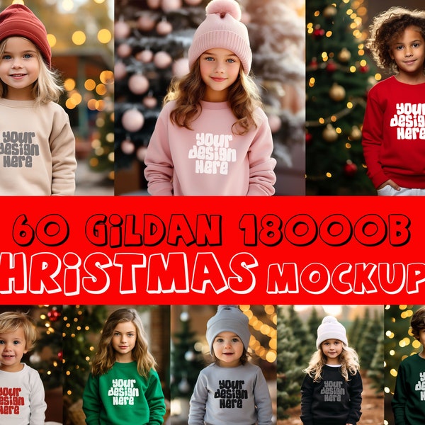 60 x Child Christmas Sweatshirt Mockup Gildan 18000b Mockup Christmas Sweater Mockup Kids Mockup Holiday Crewneck JPG Digital Download