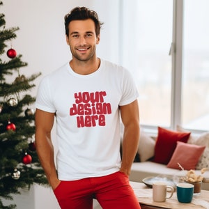 Mens White TShirt Mockup Christmas Shirt Mockup Bella Canvas 3001 Mockup Model Mockup Tshirt Mockup Stock POD Mockup JPG Digital Download