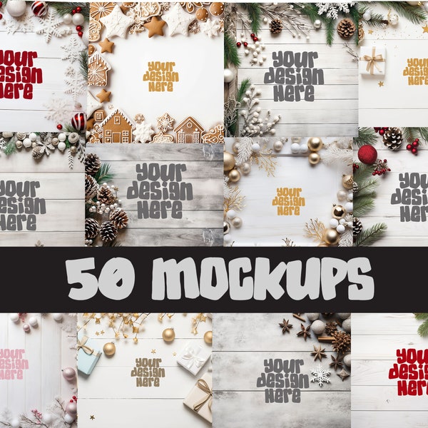 50 x Christmas Digital Background Mockup Holiday Art Card Invitations Invite Stationary Greetings Cards Social Media Stock Photo JPG Digital