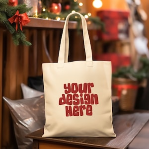 Maquette de fourre-tout de Noël Maquettes de sac à provisions naturel Shopping Tote Mock Up Gift Mock Cartable Mock up POD Bag Mock Up Digital Download Jpg