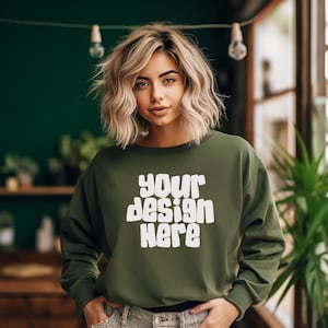 Military Green Sweater Mockup Gildan 18000 Mockups Model Sweatshirt Mockup Crewneck Apparel Fall Sweater Mockup JPG Digital Download