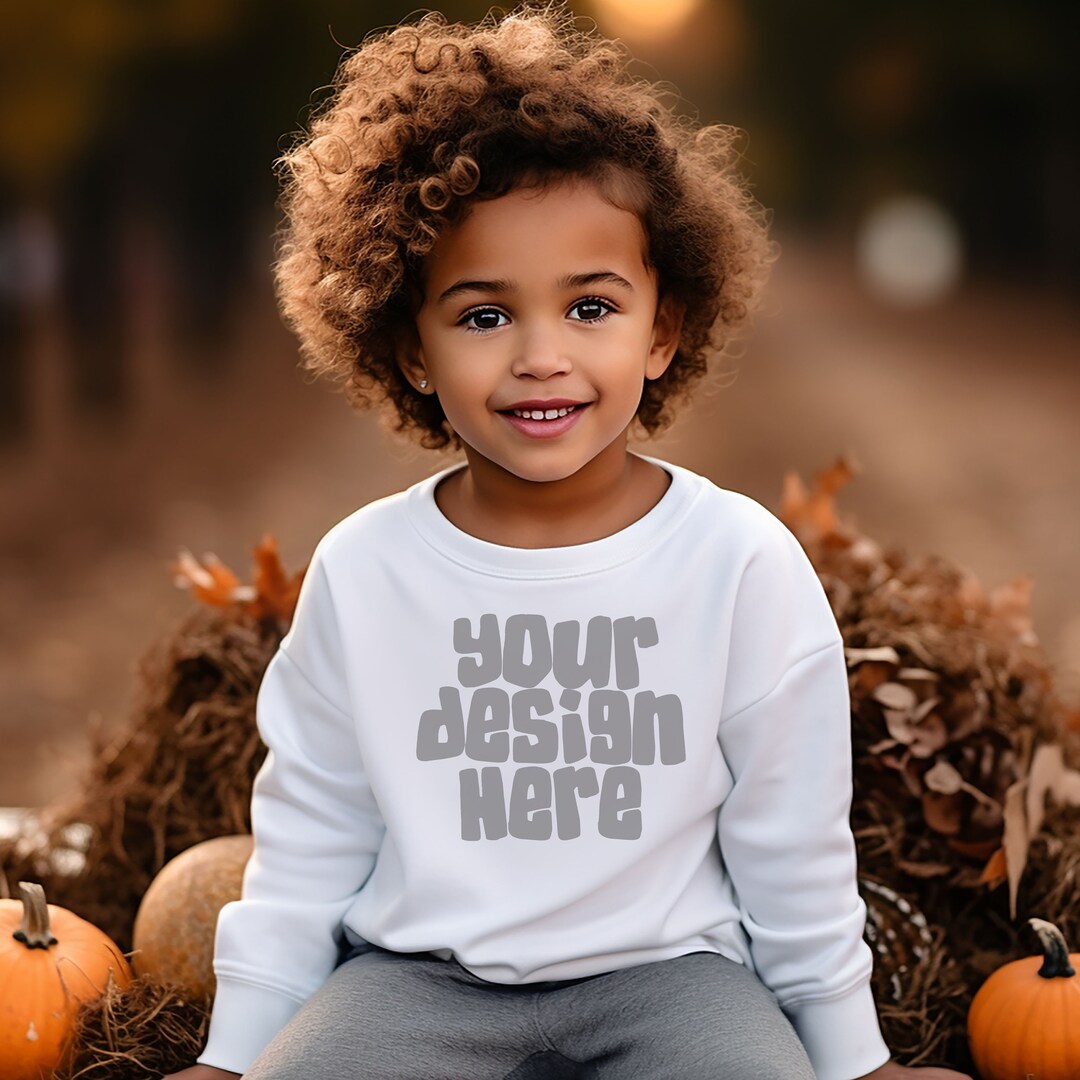 Kids Gildan 18000b Mockup Halloween Sweater Mockup Kids White