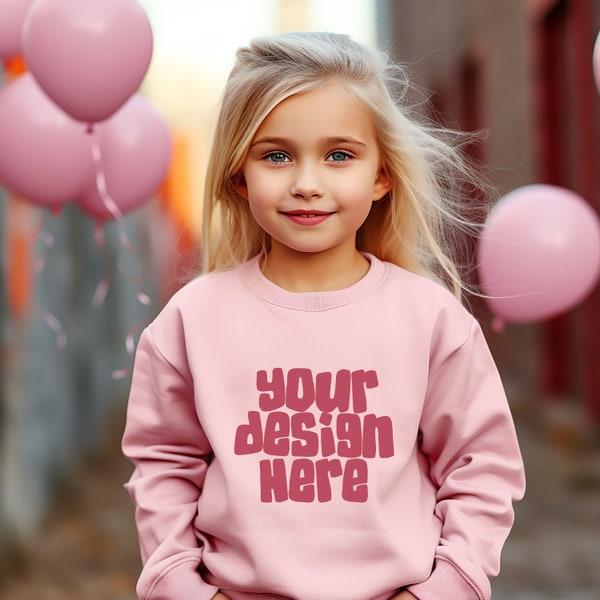 Pink Gildan 18000b Mockup Toddler Christmas Jumper Mockup Kids Pink Sweatshirt Mockup Holiday Crewneck Sweater JPG Digital Download