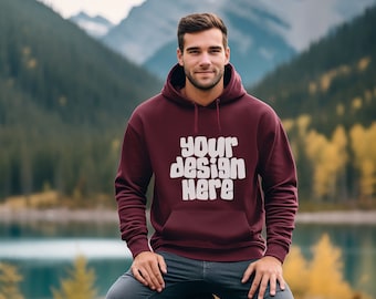 Maroon Herren Gildan 18500 Hoodie Mockup Gildan 18500 Sweatshirt Mockups Crewneck Bekleidung Pullover Mockup JPG Digital Download
