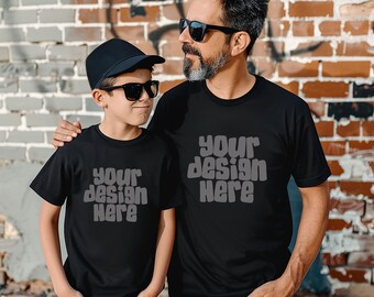 Daddy and me Black Tshirt Mockup Father's Day Shirt Mock-up mini me Stock Photo Toddler Tee Mockup JPG Download