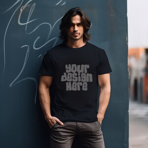 Black TShirt Mockup Male Model Shirt Mockup Trendy Urban Streetwear Mockup Boho Apparel Tee Mockup JPG Digital Download