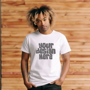 White TShirt Mockup Male Model Shirt Mockup Trendy Urban Streetwear Mockup Boho Apparel Tee Mockup JPG Digital Download