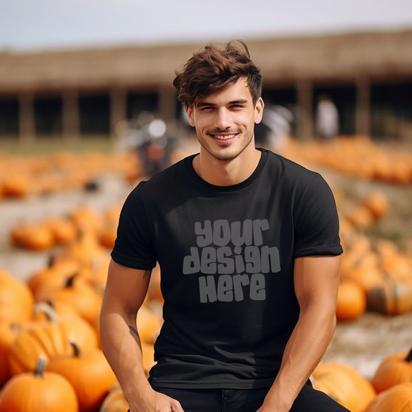 Mens Bella Canvas 3001 Black TShirt Mockup Shirt Mockup Halloween Mockup Fall Tshirt Mockup Stock Photo SVG Mockup JPG Digital Download