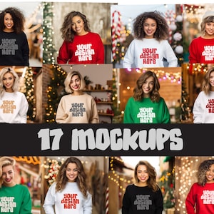 17 x Christmas Gildan 18000 Mockups Model Sweatshirt Mockup Holiday Festive Market Crewneck Apparel Sweater Mockup JPG Digital Download