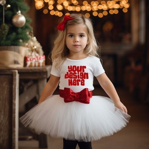 Kids White Tshirt Mockup White Christmas Shirt Mock-up Unbranded Child Model Holiday Stock Photo Child Toddler Tee JPG Download