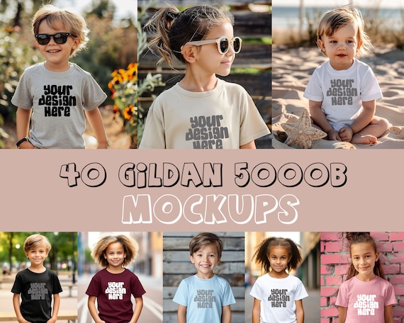 40 Kids TShirt Mockups Gildan 5000b Shirt Mockup Youth Shirt Mockup Tshirt Mockup Children SVG Mockup JPG Digital Download