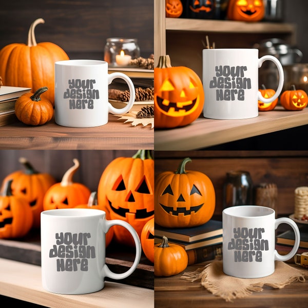 4 Halloween Mug MockUps Fall Coffee Cup Mock up Bundle modern Mock Up Photograph Styled Stock Photo Coffee Cup Mockup JPG Digital Download