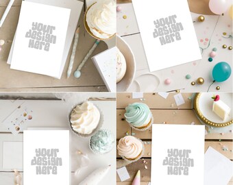 5 x Birthday Card Mockup 5x7 Rustic Art Card Mockups Party Invitations Invite Stationary Greetings Cards Birthday Wedding Card JPG Digital