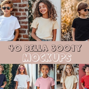 40 Kids TShirt Mockups Bella Canvas 3001Y Shirt Mockup Youth Shirt Mockup Teen Tshirt Mockup Children SVG Mockup JPG Digital Download