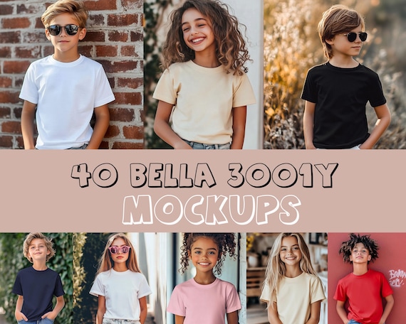 40 Kids TShirt Mockups Bella Canvas 3001Y Shirt Mockup Youth Shirt Mockup Teen Tshirt Mockup Children SVG Mockup JPG Digital Download