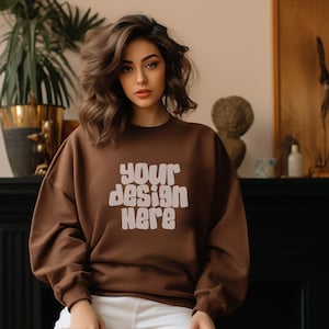 Brown Sweater Mockup Gildan 18000 Mockups Model Sweatshirt Mockup Crewneck Apparel Fall Autumn Sweater Mockup JPG Digital Download