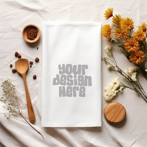 Boho Blank Linen Kitchen Towel Flour Sac makieta biały ręcznik makieta, pusty ręcznik, makieta ściereczki kuchennej do svg Pobieranie cyfrowe Jpg