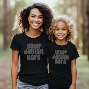Mama and me Black Tshirt Mockup Mommy and me Shirt Mock-up Family daughter 3001 mockup Model Stock Photo Toddler Tee Mockup JPG Download