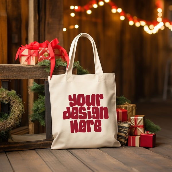 Maquette de fourre-tout de Noël Maquettes de sac à provisions naturel Shopping Tote Mock Up Gift Mock Cartable Mock up POD Bag Mock Up Digital Download Jpg