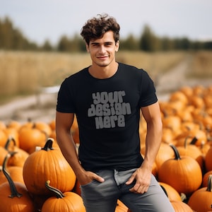 Mens Bella Canvas 3001 schwarzes TShirt Mockup Shirt Mockup Halloween Mockup Herbst Tshirt Mockup Stock Foto SVG Mockup JPG digitaler Download