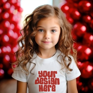 Kids White Tshirt Mockup White Christmas Shirt Mock-up Unbranded Child Model Holiday Stock Photo Child Toddler Tee JPG Download