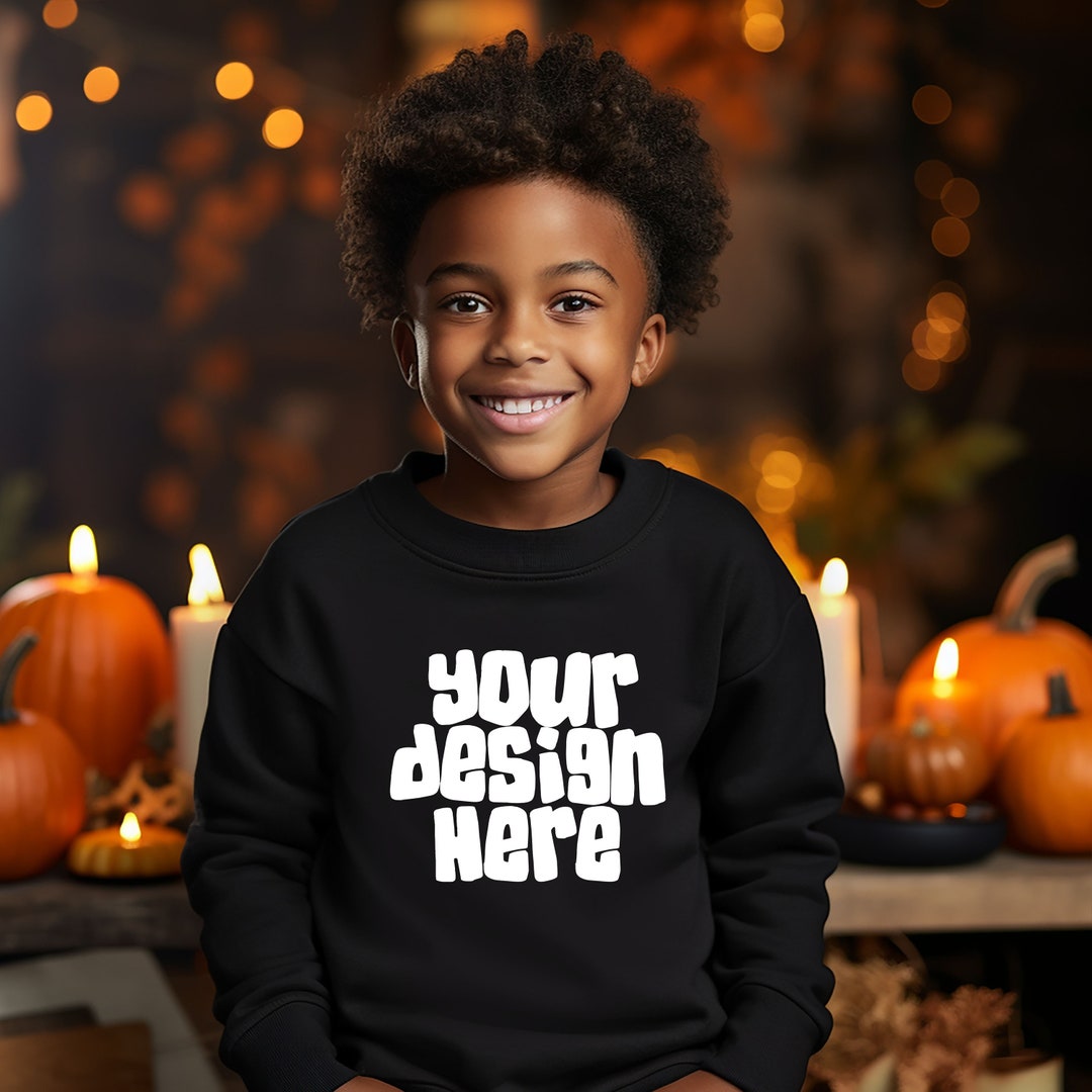 Kids Gildan 18000b Mockup Halloween Sweater Mockup Kids Black