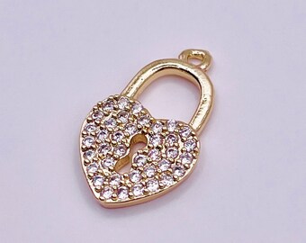 Ciondolo con lucchetto dell'amore placcato oro 14K con diamante zircone naturale / 1 pz